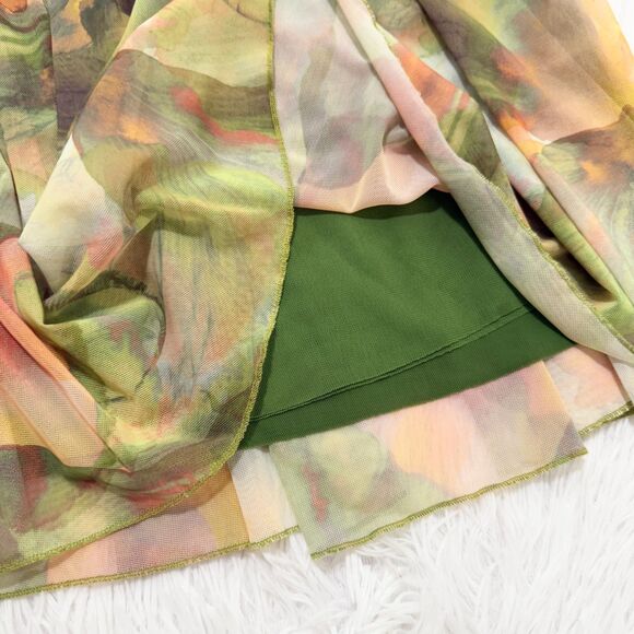 Women ZARA Floral Tulle Off Shoulder Mini Dress in Green Yellow Size Small - Picture 8 of 8